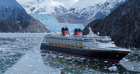 The Disney Wonder ship sailing on cold waters