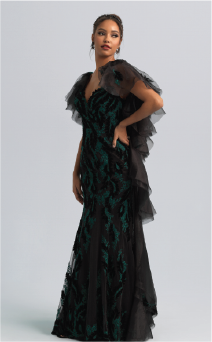 A gauzy black and green wedding dress inspired by Maleficent from Sleeping Beauty