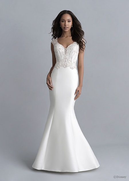 A woman wears the Jasmine wedding gown from the 2020 Disney Fairy Tale Weddings Platinum Collection
