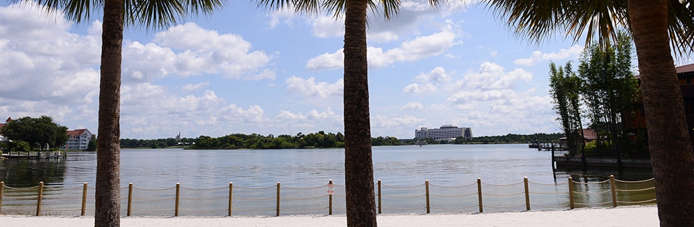 Luau Beach And Pointe At Disney S Polynesian Village Resort Palm Trees A Sandy Beach And Post Rope Fence Run Along The Edge