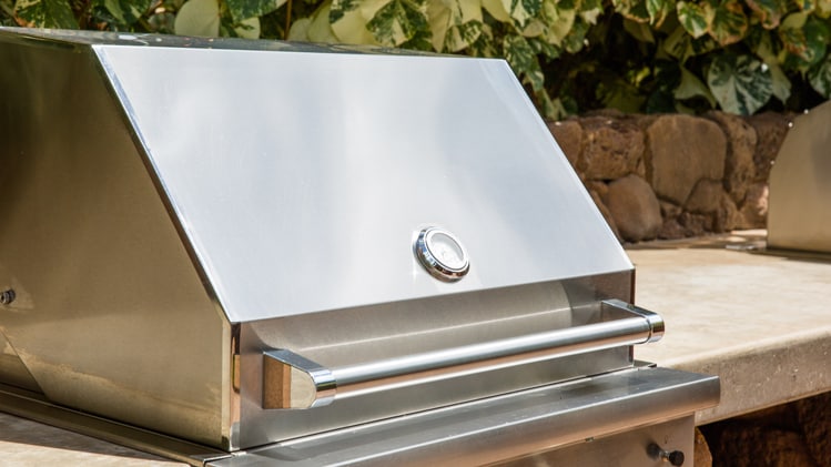 A outdoor, gas barbecue grill