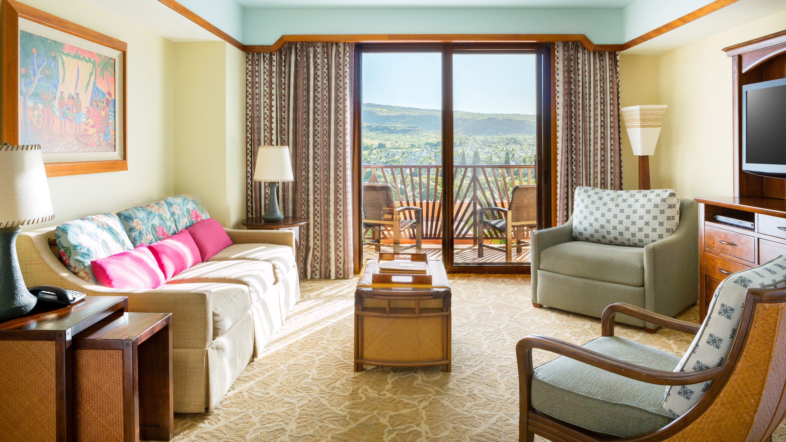 The living area of a Villa at Aulani, Disney Vacation Club Villas, Ko Olina, Hawaii