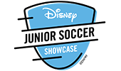 A shield shaped logo that reads Disney Junior Soccer Showcase