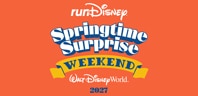 A logo for runDisney and the Springtime Surprise Weekend 2027 at Walt Disney World