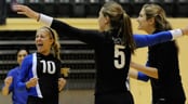 AAU Volleyball Classic A female volleyball player shouts with joy during a game